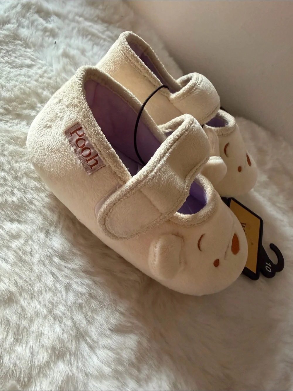 Disney Cream Winnie the Pooh Plush Mary Jane Kids Slippers